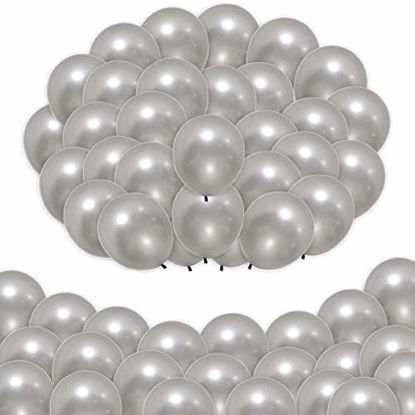 Picture of Elecrainbow 5 Inch Silver Balloons, Round Pearl Balloon for Balloon Baby, Birthday, Wedding, Graduation, Father's Day, Pack of 100