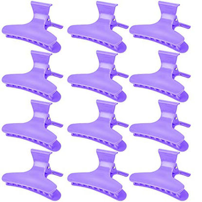 Picture of Ondder 12 Pack Butterfly Hair Clamps Clips Hair Claw Clips Salon Pro Section Clip for Styling, Sectioning, Cutting, Coloring Large Hair Clips Hairdressing Salon Tool Hair Accessories for Women Girls- Purple