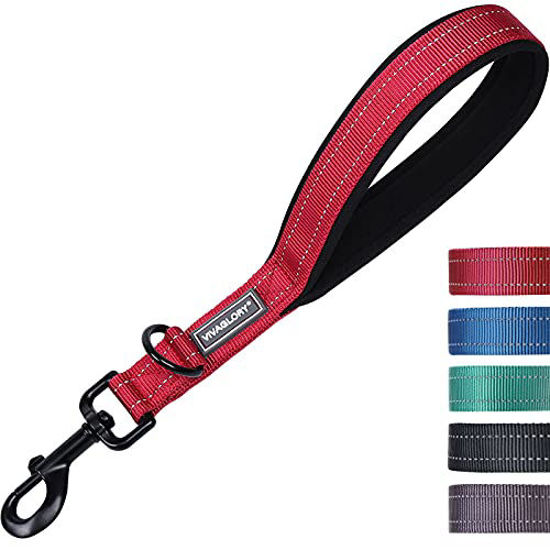 Picture of Vivaglory Short Dog Leash 12 Inch Double Webbing Nylon Reflective Dog Leash with Padded Traffic Handle for Large Dogs, Red