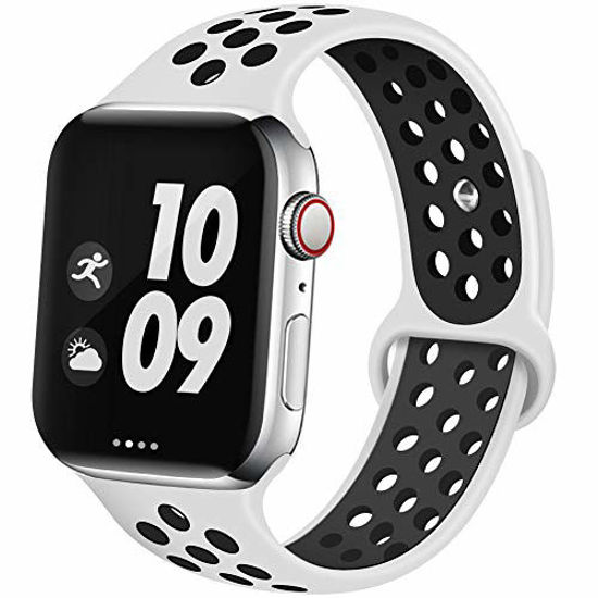 Picture of EXCHAR Sport Band Compatible with Apple Watch Band 42mm Series 3/2/1, Silicone Replacement Wristband Women and Men for iWatch 44mm Series 6/5/4 Nike+ All Various Styles S/M Platinum Black