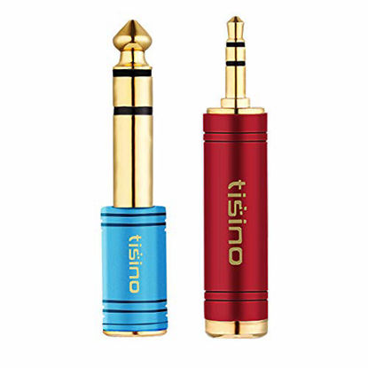 Picture of TISINO Stereo Headphone Adapte, 1/8 inch Female to 1/4 inch Male & 1/4 inch Female to 1/8 inch Male Aux Converter - Red & Blue, 2PCS