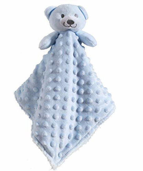 Picture of CREVENT Cozy Plush Baby Security Blanket Loveys for Baby Boys, Minky Dot Front + Sherpa Backing with Animal Face (Blue Bear)