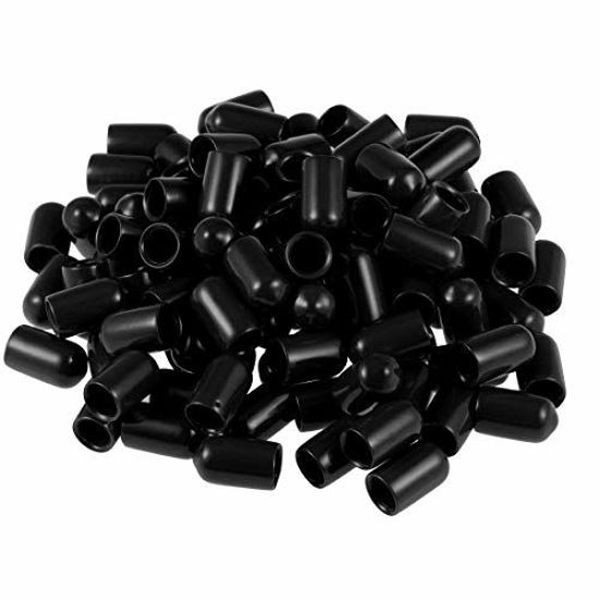 Picture of uxcell 100pcs Rubber End Caps 7.5mm ID Vinyl Round Tube Bolt Cap Cover Screw Thread Protectors Black