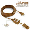 Picture of 12 Feet Brown Extension Cord, 3 Outlet 2 Prong 16 Gauge Cable, Indoor use, 3 Receptacle Cube Tap, Extension Cord - by Revpex