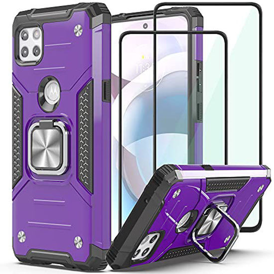 Picture of AYMECL Motorola Moto One 5G Ace Case Moto G 5G Case,with Tempered Glass Screen Protector[2 Pack],Military Grade Shockproof Protective Case,with Kickstand,for Motorola Moto One 5G Ace-Purple