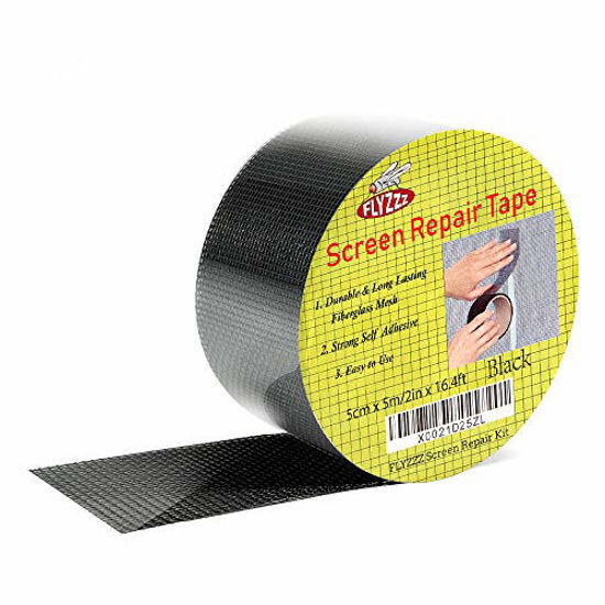 Picture of FLYZZZ Window Screen Repair Kit Tape with Stitching Thread, Black(16.4FT), Waterproof 3-Layer Strong Adhesive Window Screen Doors Patch Tape Suitable for Covering Holes&Tears Instantly