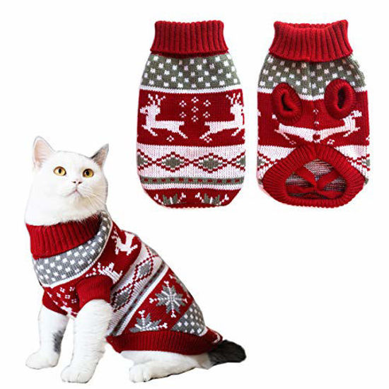 Picture of Vehomy Dog Christmas Sweaters Pet Winter Knitwear Xmas Clothes Classic Warm Coats Reindeer Snowflake Argyle Sweater for Kitty Puppy Cat-XS