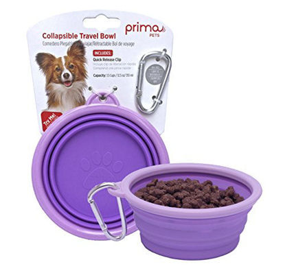 Picture of Prima Pet Collapsible Silicone Food and Water Travel Bowl with Clip for Dog and Cat, Small (1.5 Cups)