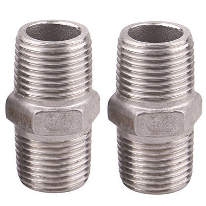 Picture of Hex Nipple 3/8 Inch Male NPT - DERPIPE Stainless Steel 304 Threaded Pipe Fitting for Brew Kit, Home Piping Application( Pack of 2)