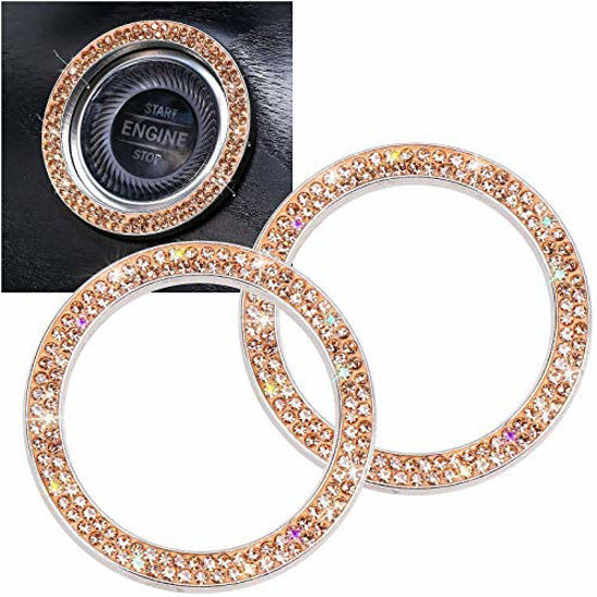 Picture of ToBeQueen Push Start Button Bling Ring Emblem Sticker2Pcs Car Bling Decor Girly Car Accessories Interior Ring Car Decorations for Women,Champagne