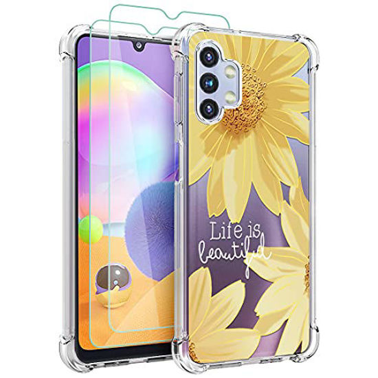 Picture of Osophter for Galaxy A32 5G Case with Screen Protector Flower Floral for Girls Women Shock-Absorption Flexible TPU Rubber Phone Cover for Samsung Galaxy A32 5G(Big Sun Flower)