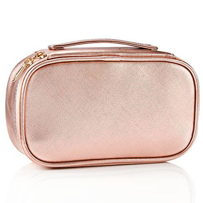 Picture of Small cosmetic bag,Portable Cute Travel Makeup Bag for Women and girls Makeup Brush Organizer cosmetics Pouch Bags -Rose Gold