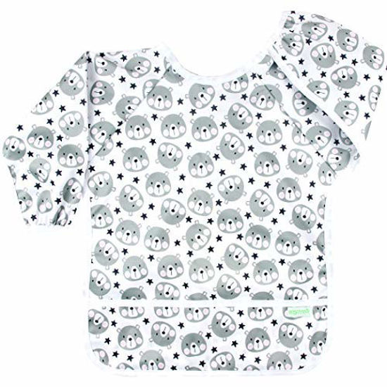 Picture of Wegreeco Baby Long Sleeve Bib with Pocket, Toddler Leak-Free Bibs with Sleeves (6-24 Months), Washable Baby Shirt Bibs (Grey Bear)