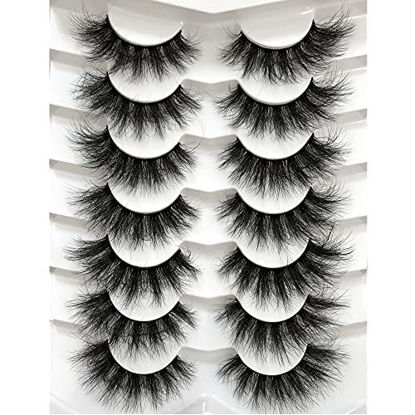 Picture of Pooplunch False Eyelashes Fluffy 8D Faux Mink Lashes Cat-Eye Wispy Lashes 7 Pairs Pack Dramatic Long Thick Volume Fake Eye Lash Multipack