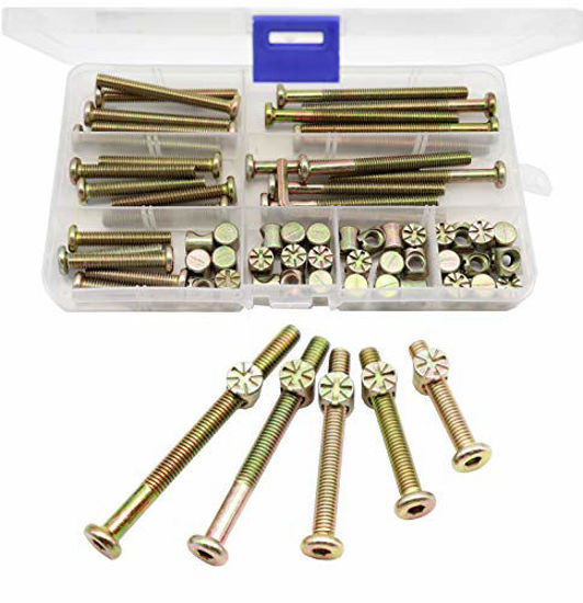 Picture of M6 Baby Crib Bolts Replacement Kit, cSeao 50pcs M6x30mm/ 40mm/ 50mm/ 60mm/ 70mm Zinc Plated Socket Cap Screw Kit for Chairs Bunkbed Cot Furniture