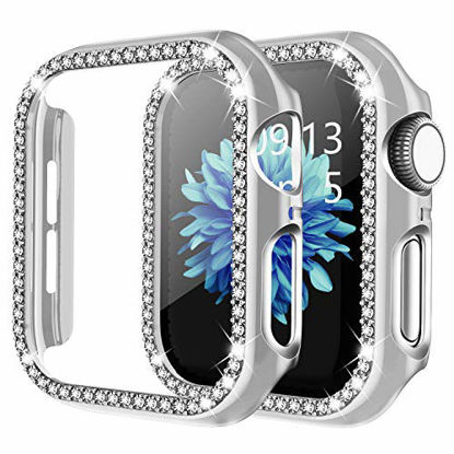 Picture of adepoy Apple Watch Case 38mm Series 3/2/1 Bling Rhinestone Apple Watch Protective Case Bumper Frame Screen Protector Case Cover for Women Girl iWatch Series 38mm Silver