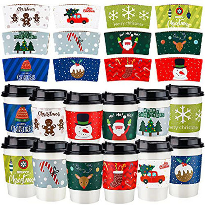 Picture of Fovths 36 Pack Christmas Colorful Coffee Cup Tea Cup Sleeves Hot Chocolate Corrugated Paper Cup Sleeves 12 Patterns, Fits 12 and 16 Ounce Cups for Holiday Christmas Party Supplies