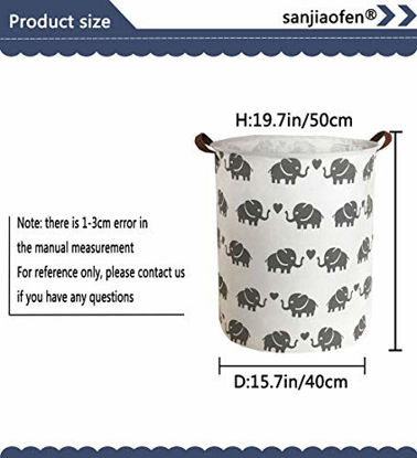 Picture of Sanjiaofen Canvas Fabric Storage Bins,Collapsible Laundry Baskets,Waterproof Storage Baskets with Leather Handle,Home Decor,Toy Organizer (Love Elephant)