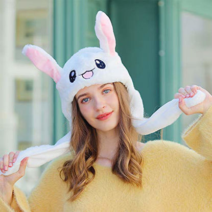 Picture of Fox Claw Rabbit Hat Ear Moving Jumping Hat Christmas Funny Plush Girl Hats Party Cosplay Holiday Hats Cute Hats for women White