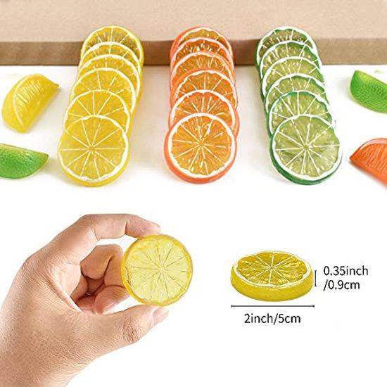 Picture of Hagao Fake Lemon Slice Artificial Fruit Highly Simulation Lifelike Model for Home Party Decoration Yellow Green 10 pcs