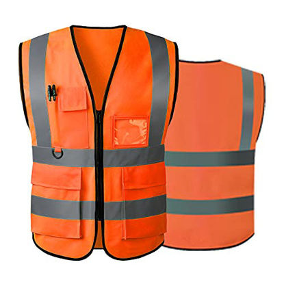 Picture of Reflective Safety Vests for Men with 5 Pockets-Women High Visibility Security Safety Vest Reflective with Zipper Front Meets ANSI Class 2