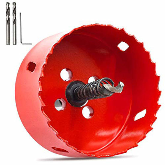 Picture of Hordion 75mm/3 inch Hole Saw Bi-Metal Saw Drilling Tool with Twist Drill Bit & L Hex Wrench for Cornhole Boards Wood Plasterboard Plywood Plastic