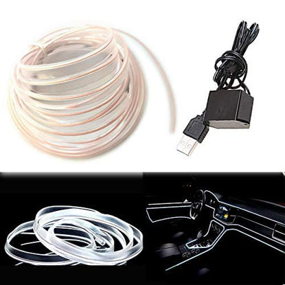 Picture of Maxlaxer El Wire White with 6mm Sewing Edge, 5M Neon Wire USB with Fuse Protection for Automotive Car Interior Decoration