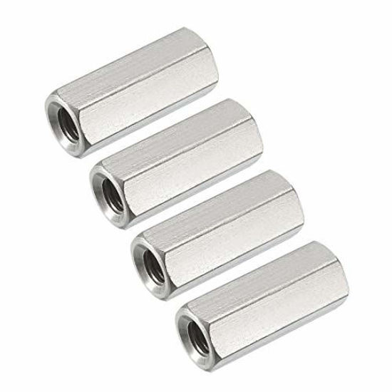 Picture of uxcell M6 X 1-Pitch 25mm Length 304 Stainless Steel Metric Hex Coupling Nut, 4Pcs