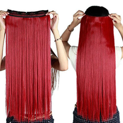 Picture of S-noilite Trendy 24"/26" Straight Curly 3/4 Full Head One Piece 5clips Clip in Hair Extensions Long Poplar Style for Xmas Gifts 22colors(26"-straight,dark Red)