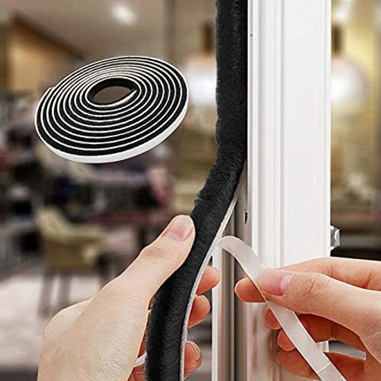 Picture of Tooperze Weather Stripping for Door,Self Adhesive Brush Window Seal Strip for House Windows Weatherproof Soundproof Dustproof 16.8 FT Length Black