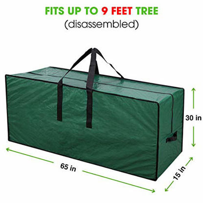 Picture of Primode Christmas Tree Storage Bag | Fits Up to 9 Ft. Tall Disassembled Tree I 65 x 15 x 30 Holiday Tree Storage Case | Protective Zippered Artificial Xmas Tree Bag with Handles (Green)