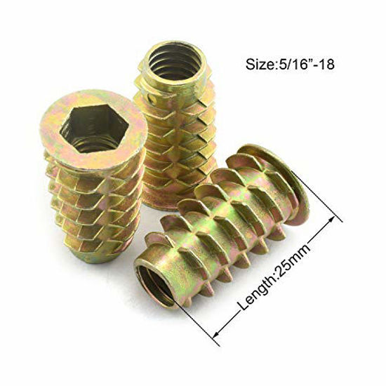 Picture of LQ Industrial 25pcs 5/16-18x1 Inch Furniture Screw-in Nut Zinc Alloy Bolt Fastener Connector Hex Socket Drive Threaded Insert Nuts for Wood Furniture 25mm