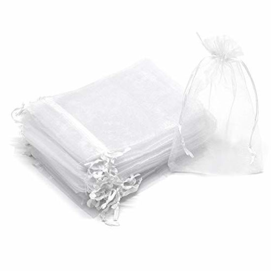 Picture of Dealglad 100Pcs Organza Gift Bags 3.5x4.5 inch, White Drawstring Mesh Jewelry Bags, Wedding Party Favor Festival Gift Bags Candy Pouches