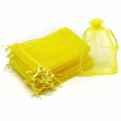 Picture of Dealglad® 100pcs Drawstring Organza Jewelry Candy Pouch Party Wedding Favor Gift Bags (3.5x4.5", Yellow)