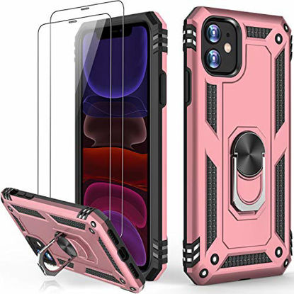 Picture of iPhone 11 Case with Tempered Glass Screen Protector,Military Grade 16ft. Drop Tested Cover with Magnetic Ring Kickstand Protective Phone Case for iPhone 11 6.1 inch Rose Gold