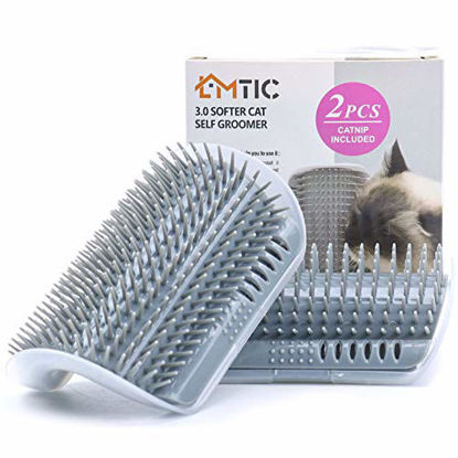 Picture of Cat Self Groomer, Wall Corner Massage Comb,Cat Corner Groomer Brush with Catnip,Perfect Massager Tool for Cats with Long and Short Fur- Grey(2PCS).