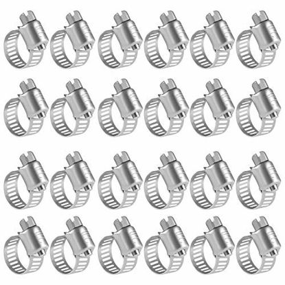 Picture of Winlong Stainless Steel Hose Clamps - 24 Pack Worm Gear Drive Hose Clamps Micro Size 4 Clamping Range 1/4 Inch to 5/8 Inch (6mm-16mm) for Automotive Plumbing, 1/4'' Hose Clamps, 1/2'' Hose Clamps