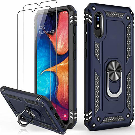 Picture of Galaxy A10e Case with Glass Screen Protector,(NOT for S10e),Military Grade 16ft. Drop Tested Cover with Magnetic Ring Kickstand Car Mount,Protective Phone Case for Samsung Galaxy A10e Blue