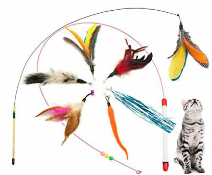 Picture of Fashion's Talk Feather Wire Wands Kitten Toys Worm Teaser Wand Cat Toy with Replacement Pack