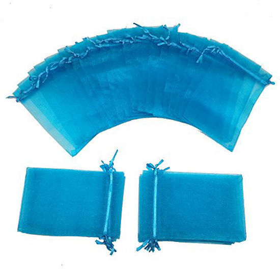 Picture of Ankirol 50pcs Large Sheer Organza Favor Bags 6.6x9'' Jewelry Candy Gift Bags Mini Bottle Wine Bags Samples Display Drawstring Pouches (Lake Blue)