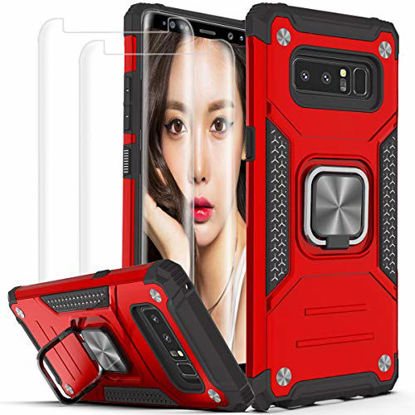 Picture of Galaxy Note 8 Case,Samsung Note 8 Case with 3D Curved Screen Protector[2 Pack],YmhxcY Armor Grade with Rotating Holder Kickstand Non-Slip Hybrid Rugged Phone Case for Samsung Galaxy Note 8-Red