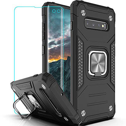 Picture of Galaxy S10 Plus Case, Samsung S10+ Plus Case with 3D Curved Screen Protector,YmhxcY Armor Grade Case with Rotating Holder Kickstand Non-Slip Hybrid Rugged Case for Samsung Galaxy S10 Plus-KK Black