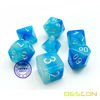 Picture of Bescon Gemini Glowing Polyhedral Dice 7pcs Set ICY Rocks, Luminous RPG Dice Set d4 d6 d8 d10 d12 d20 d%, Brick Box Packaging