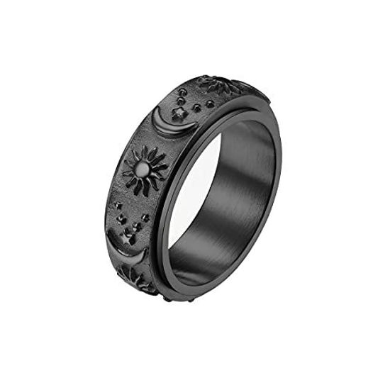 Picture of Nanafast Stainless Steel Spinner Ring for Anxiety Fidget Rings for Relieving Stress Anxiety Ring Sun Moon Stars Promise Engagement Ring Black 8