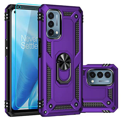 Picture of SKTGSLAMY for OnePlus Nord N200 5G Case,with Screen Protector,[Military Grade] 16ft. Drop Tested Cover with Magnetic Kickstand Car Mount Protective Case for OnePlus Nord N200 5G (Purple)