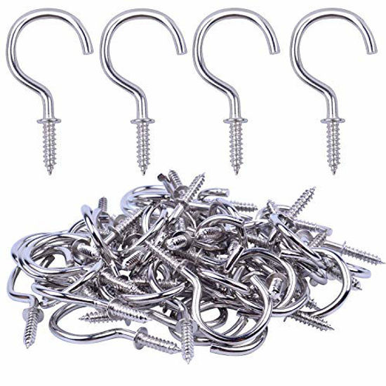 Picture of BronaGrand 100pcs Nickel Plated Metal Screw-in Ceiling Hooks Cup Hooks Silver 1inch