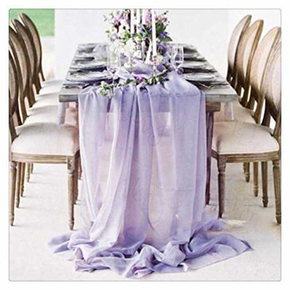 Picture of Light Purple 27 x 120 inches Long Soft Table Runner for Wedding Chiffon Table Runners Rectange and Round Table Decorations for Birthday Parties