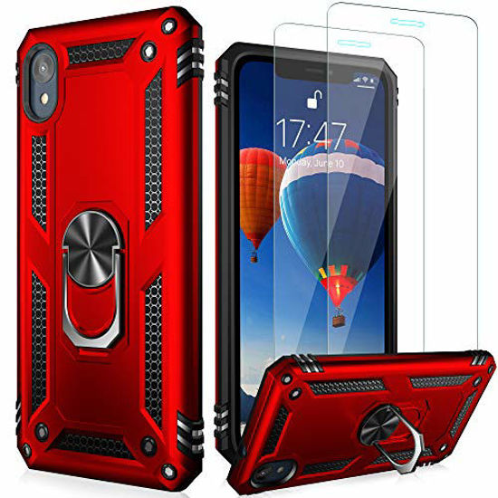 Picture of LUMARKE Moto E6 Case with Glass Screen Protector(2 Pack),Pass 16ft Drop Test Military Grade Heavy Duty Cover with Magnetic Kickstand,Protective Phone Case for Moto E6 Red