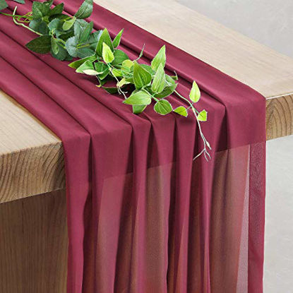 Picture of Chiffon Table Runner Sheer Bridal Party Table Fabric Chic Burgundy Table Cover Wedding Birthday Decoration