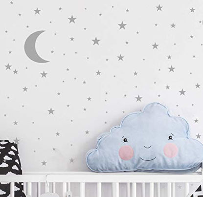 Picture of Moon and Stars Wall Decal Vinyl Sticker for Kids Boy Girls Baby Room Decoration Good Night Nursery Wall Decor Home House Bedroom Design YMX16 (Gray)